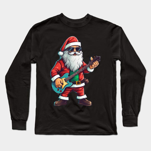 Guitar Santa Long Sleeve T-Shirt by MZeeDesigns